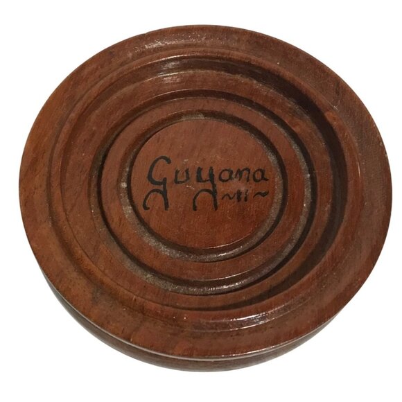 Handcrafted Wooden Coaster With Guyana Inscription 4" Diameter - Picture 1 of 5